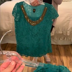 Anthropologie Tops - Anthropologie Green Embellished Top size 4 Anthropologie Tops - Anthropologie Green Embellished Top size 4